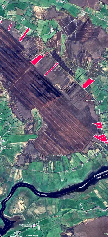 Map of Cornafulla Bog with Micro Reserve sites in Red