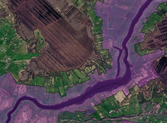 GIS map showing Natura 2000 boundaries across the Shannon Callows beside Cornafulla Bog